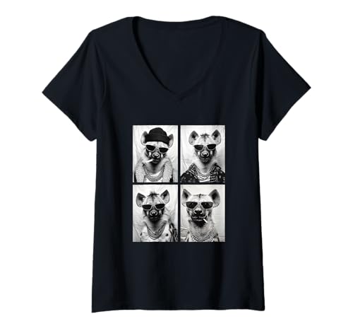 Damen Lustige Gangster Hyänen Hip Hop Rap Street Urban Animals Meme T-Shirt mit V-Ausschnitt von Funny Animal Photography Clothing Co.