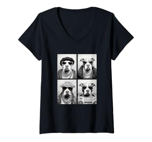 Damen Lustige Gangster Pitbulls Hip Hop Straßenhunde Stadttiere T-Shirt mit V-Ausschnitt von Funny Animal Photography Clothing Co.