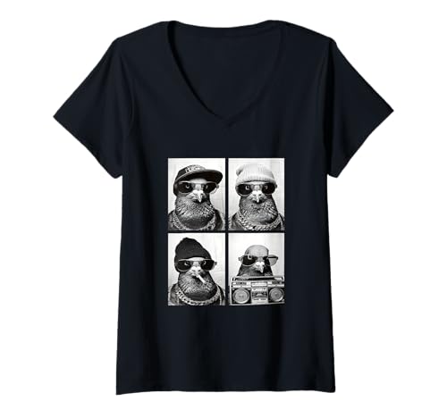 Damen Lustige Gangstertauben Hip Hop Rap Street Urban Animals Meme T-Shirt mit V-Ausschnitt von Funny Animal Photography Clothing Co.