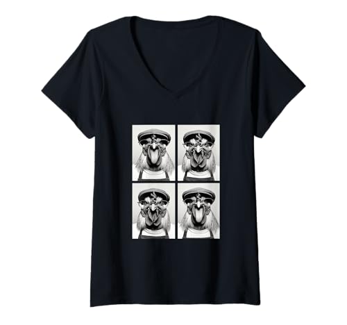 Damen Lustige Hähne mit Sonnenbrille Kaffeeliebhaber Barista Tiere T-Shirt mit V-Ausschnitt von Funny Animal Photography Clothing Co.