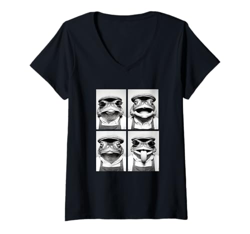 Damen Lustige Kröten mit Sonnenbrille Kaffeeliebhaber Barista Tiere T-Shirt mit V-Ausschnitt Damen Lustige Kröten mit Sonnenbrille Kaffeeliebhaber Barista Tiere T-Shirt mit V-Ausschnitt von Funny Animal Photography Clothing Co.