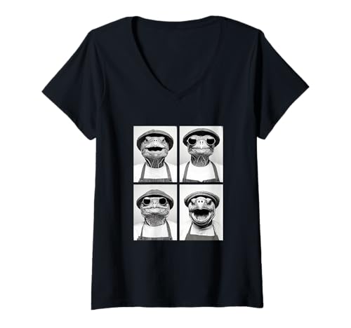 Damen Lustige Schildkröten mit Sonnenbrille Kaffeeliebhaber Barista Tiere T-Shirt mit V-Ausschnitt Damen Lustige Schildkröten mit Sonnenbrille Kaffeeliebhaber Barista Tiere T-Shirt mit V-Ausschnitt von Funny Animal Photography Clothing Co.
