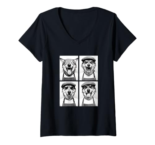 Damen Lustige Wölfe mit Sonnenbrille Kaffeeliebhaber Barista Wolf T-Shirt mit V-Ausschnitt von Funny Animal Photography Clothing Co.