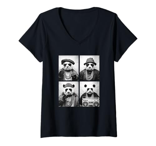 Damen Lustiges Bären-Meme mit Gangster-Pandas, Hip Hop Street, urbanen Tieren T-Shirt mit V-Ausschnitt von Funny Animal Photography Clothing Co.