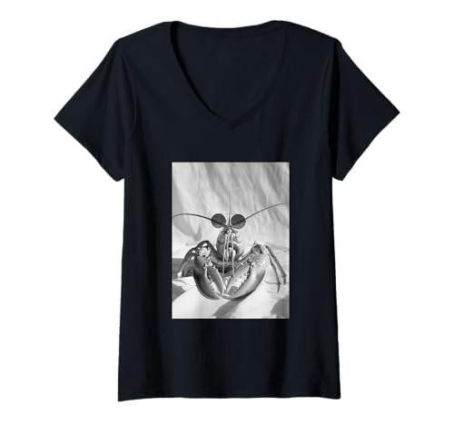 Damen Niedlicher Hummer mit Sonnenbrille, Coole Küstentier-Fotokabine T-Shirt mit V-Ausschnitt von Funny Animal Photography Clothing Co.