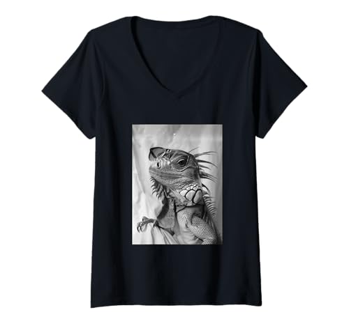 Damen Niedlicher Leguan mit Sonnenbrille, Coole Reptilien-Tier-Fotokabine T-Shirt mit V-Ausschnitt von Funny Animal Photography Clothing Co.