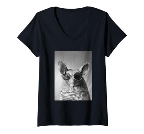 Damen Niedliches Gürteltier mit Sonnenbrille, lustiger Tier-Fotokabine T-Shirt mit V-Ausschnitt von Funny Animal Photography Clothing Co.