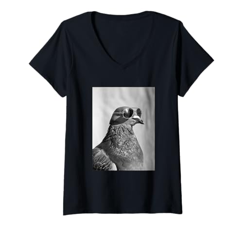 Damen Süße Taube mit Sonnenbrille Cool Urban Animal Photo Booth T-Shirt mit V-Ausschnitt von Funny Animal Photography Clothing Co.