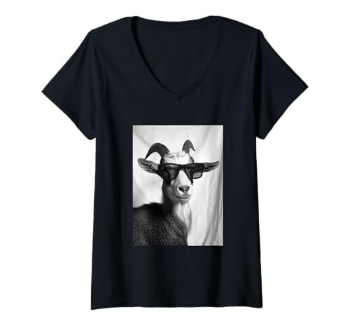 Damen Süße Ziege mit Sonnenbrille Tierfotografen Fotokabine T-Shirt mit V-Ausschnitt von Funny Animal Photography Clothing Co.