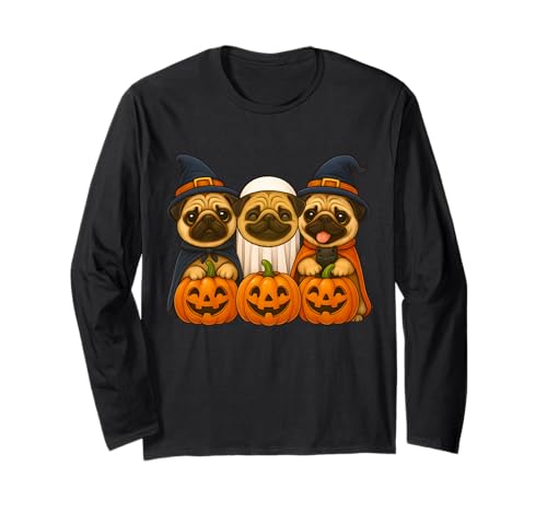 Niedlicher Halloween-Mops, Geist, Hexe, Kawaii-Hund, gruselige Jahreszeit, Kinder Langarmshirt von Funny Animal Pumpkins Pet Owner Dog Lovers Costume