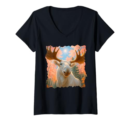Damen Niedlicher Elch Selfie im Herbst Familie passender Wald T-Shirt mit V-Ausschnitt Damen Niedlicher Elch Selfie im Herbst Familie passender Wald T-Shirt mit V-Ausschnitt von Funny Animal Selfie Autumn Fall Forest