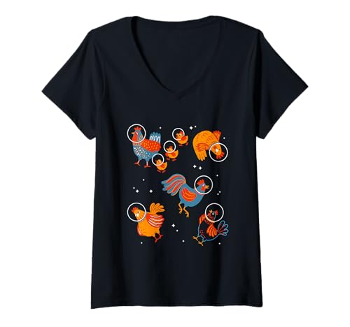 Damen Lustige Hühner im Weltraum T-Shirt mit V-Ausschnitt Damen Lustige Hühner im Weltraum T-Shirt mit V-Ausschnitt von Funny Animal gift tee