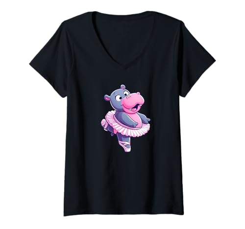 Damen Hippo Ballett T-Shirt mit V-Ausschnitt Damen Hippo Ballett T-Shirt mit V-Ausschnitt von Funny Animals Ballet Dancing