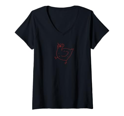 Damen Y2K 90s Crazy Scary Chicken Hen hat Angst. T-Shirt mit V-Ausschnitt Damen Y2K 90s Crazy Scary Chicken Hen hat Angst. T-Shirt mit V-Ausschnitt von Funny Animals Y2K 90s Art