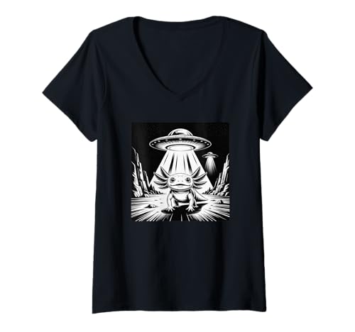 Damen Lustige Axolotl Fliegende Untertasse T-Shirt mit V-Ausschnitt Damen Lustige Axolotl Fliegende Untertasse T-Shirt mit V-Ausschnitt von Funny Animals in Outer Space