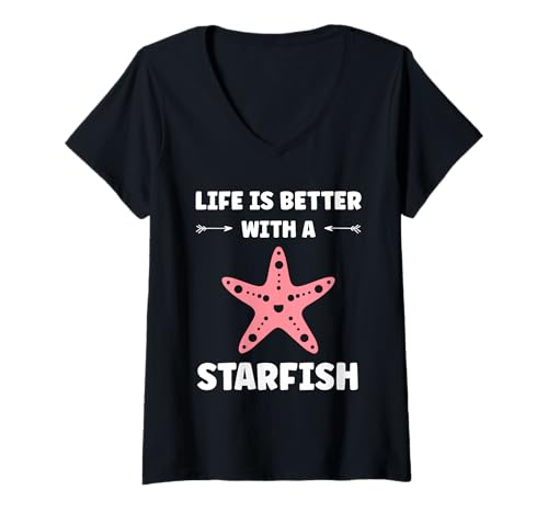 Damen Funny Animal Ocean Life is Better with a Starfish T-Shirt mit V-Ausschnitt Damen Funny Animal Ocean Life is Better with a Starfish T-Shirt mit V-Ausschnitt von Funny Animals ocean simple starfish
