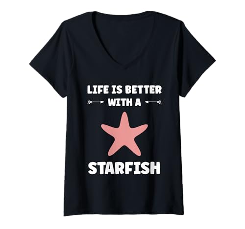 Damen Funny Animal Ocean Life is Better with a Starfish T-Shirt mit V-Ausschnitt Damen Funny Animal Ocean Life is Better with a Starfish T-Shirt mit V-Ausschnitt von Funny Animals ocean simple starfish