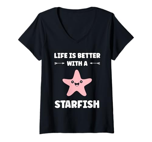 Damen Funny Animal Ocean Life is Better with a Starfish T-Shirt mit V-Ausschnitt Damen Funny Animal Ocean Life is Better with a Starfish T-Shirt mit V-Ausschnitt von Funny Animals ocean simple starfish