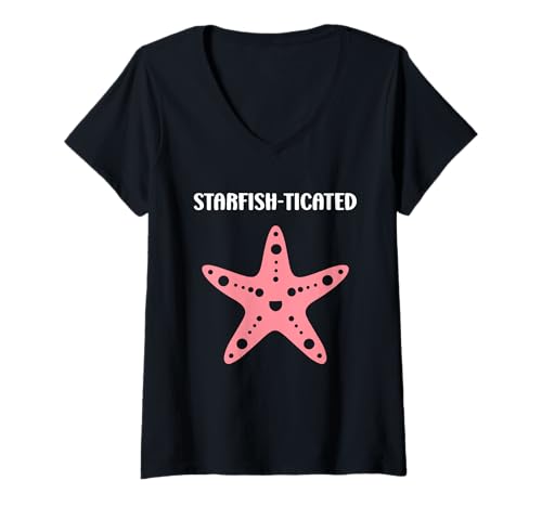 Damen Funny Animal Ocean Minimalist Simple Starfish T-Shirt mit V-Ausschnitt Damen Funny Animal Ocean Minimalist Simple Starfish T-Shirt mit V-Ausschnitt von Funny Animals ocean simple starfish