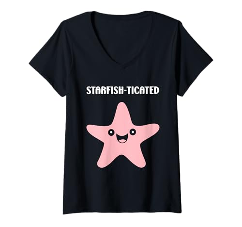 Damen Funny Animal Ocean Minimalist Simple Starfish T-Shirt mit V-Ausschnitt Damen Funny Animal Ocean Minimalist Simple Starfish T-Shirt mit V-Ausschnitt von Funny Animals ocean simple starfish