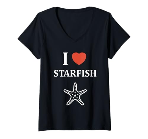 Damen Funny Animal Ocean Minimalist Simple i Love Starfish T-Shirt mit V-Ausschnitt Damen Funny Animal Ocean Minimalist Simple i Love Starfish T-Shirt mit V-Ausschnitt von Funny Animals ocean simple starfish