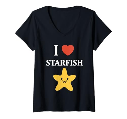 Damen Funny Animal Ocean Minimalist Simple i Love Starfish T-Shirt mit V-Ausschnitt Damen Funny Animal Ocean Minimalist Simple i Love Starfish T-Shirt mit V-Ausschnitt von Funny Animals ocean simple starfish