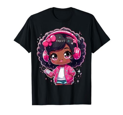 Black Girl Anime Music Kopfhörer T-Shirt Black Girl Anime Music Kopfhörer T-Shirt von Funny Anime Lover Gifts