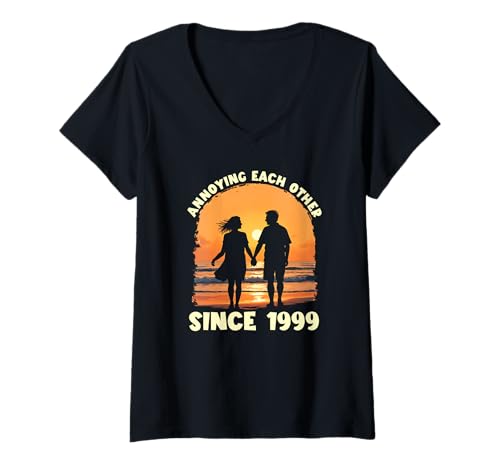 Damen Seit 1999 Nerven Sich Matching Anniversary T-Shirt mit V-Ausschnitt von Funny Anniversary Merch