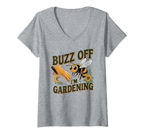Damen Funny Gardener Antisozialer Bienenhumor Buzz Off I'm Gardening T-Shirt mit V-Ausschnitt Damen Funny Gardener Antisozialer Bienenhumor Buzz Off I'm Gardening T-Shirt mit V-Ausschnitt von Funny Antisocial Gardener Bumblebee Introverts
