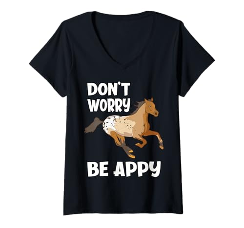 Damen Don't Worry Be Apply Lustiger Appaloosa-Pferdeliebhaber T-Shirt mit V-Ausschnitt Damen Don't Worry Be Apply Lustiger Appaloosa-Pferdeliebhaber T-Shirt mit V-Ausschnitt von Funny Appaloosa Horse Lover Gifts