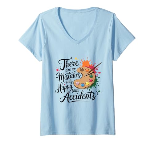 Damen Es gibt Keine Fehler, nur glückliche kleine Unfälle, Künstler T-Shirt mit V-Ausschnitt Damen Es gibt Keine Fehler, nur glückliche kleine Unfälle, Künstler T-Shirt mit V-Ausschnitt von Funny Art Teacher Color Palette Gifts & Apparel