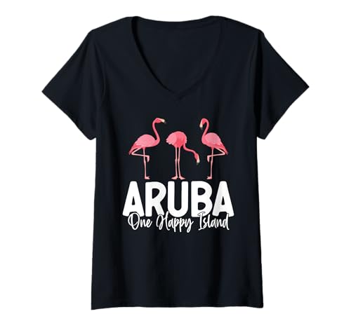 Damen Aruba One Happy Island Niederländisch Karibik Dushi Bida Aruba T-Shirt mit V-Ausschnitt Damen Aruba One Happy Island Niederländisch Karibik Dushi Bida Aruba T-Shirt mit V-Ausschnitt von Funny Aruba Vacation Shirts for Women Men Kids