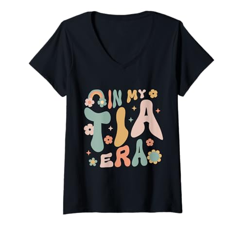 Damen Frauen Teens Aunt In My Tia Era Lustig Cool Auntie Era Club T-Shirt mit V-Ausschnitt Damen Frauen Teens Aunt In My Tia Era Lustig Cool Auntie Era Club T-Shirt mit V-Ausschnitt von Funny Aunt I Love My Tia Groovy Husband Mother day