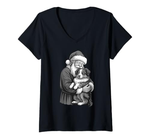Damen Australian Shepherd Weihnachtsmann, Hundeliebhaber T-Shirt mit V-Ausschnitt Damen Australian Shepherd Weihnachtsmann, Hundeliebhaber T-Shirt mit V-Ausschnitt von Funny Aussie Holiday Dog Designs