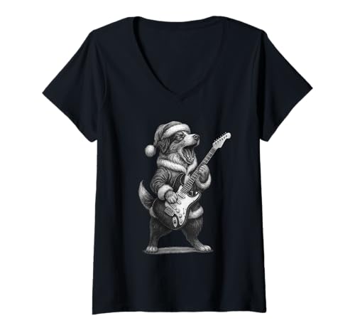 Damen Australian Shepherd spielt Gitarre Christmas Dog Lover T-Shirt mit V-Ausschnitt Damen Australian Shepherd spielt Gitarre Christmas Dog Lover T-Shirt mit V-Ausschnitt von Funny Aussie Rock Music Dog Designs