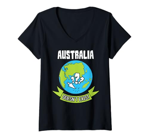 Damen Australia Doesn't Exist Shirt Verschwörungstheorie Reisegeschenk T-Shirt mit V-Ausschnitt Damen Australia Doesn't Exist Shirt Verschwörungstheorie Reisegeschenk T-Shirt mit V-Ausschnitt von Funny Australia Doesn't Exist Tees