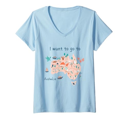Damen Urlaub in Australien Ich möchte nach Australien gehen Aussie Fun T-Shirt mit V-Ausschnitt Damen Urlaub in Australien Ich möchte nach Australien gehen Aussie Fun T-Shirt mit V-Ausschnitt von Funny Australian Tourist Vacation Hometown Designs