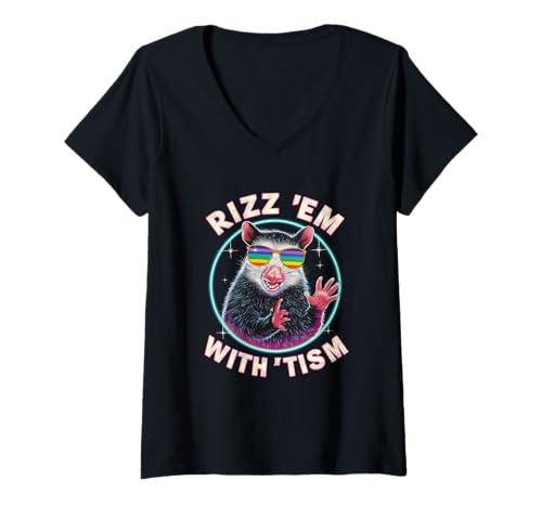 Damen Autismus Opossum Fun Rizz Em with The Tism Shirt Meme Autistic T-Shirt mit V-Ausschnitt Damen Autismus Opossum Fun Rizz Em with The Tism Shirt Meme Autistic T-Shirt mit V-Ausschnitt von Funny Autism Opossum Rism With The Tism Shirt