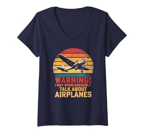 Damen I May Spontan Talk About Airplanes Flying Airline T-Shirt mit V-Ausschnitt Damen I May Spontan Talk About Airplanes Flying Airline T-Shirt mit V-Ausschnitt von Funny Aviation Flying Lovers humor design