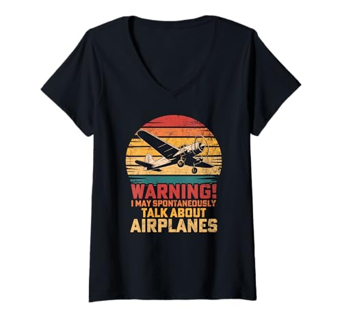 Damen I May Spontan Talk About Airplanes Flying Airline T-Shirt mit V-Ausschnitt Damen I May Spontan Talk About Airplanes Flying Airline T-Shirt mit V-Ausschnitt von Funny Aviation Flying Lovers humor design
