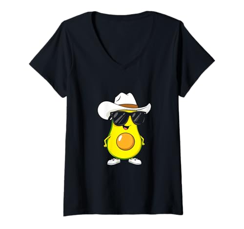 Damen Avocado Cowboy Cowgirl Country Western Neuheit Lustige Avocado T-Shirt mit V-Ausschnitt Damen Avocado Cowboy Cowgirl Country Western Neuheit Lustige Avocado T-Shirt mit V-Ausschnitt von Funny Avocado Cowboy Cowgirl