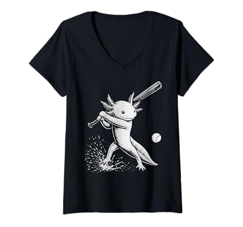 Damen Axolotl Baseball Sports Tierliebhaber T-Shirt mit V-Ausschnitt Damen Axolotl Baseball Sports Tierliebhaber T-Shirt mit V-Ausschnitt von Funny Axolotl Baseball Player Pet Designs