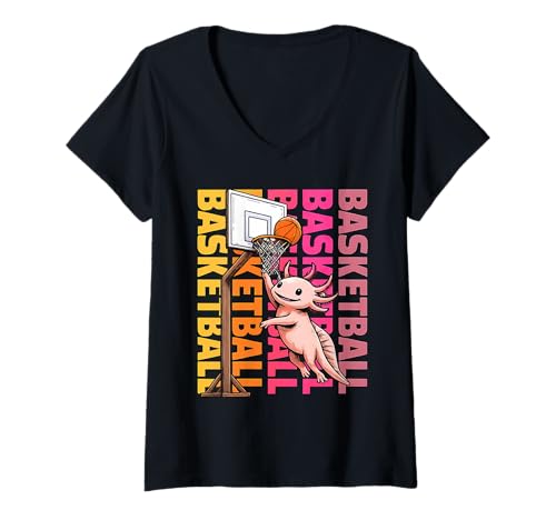 Damen Axolotl Basketball Sports Tierliebhaber T-Shirt mit V-Ausschnitt Damen Axolotl Basketball Sports Tierliebhaber T-Shirt mit V-Ausschnitt von Funny Axolotl Basketball Player Pet Designs