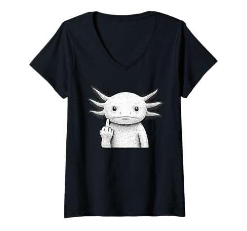 Damen Axolotl Mittelfinger sarkastischer Tierliebhaber T-Shirt mit V-Ausschnitt Damen Axolotl Mittelfinger sarkastischer Tierliebhaber T-Shirt mit V-Ausschnitt von Funny Axolotl Flipping Off Pet Designs