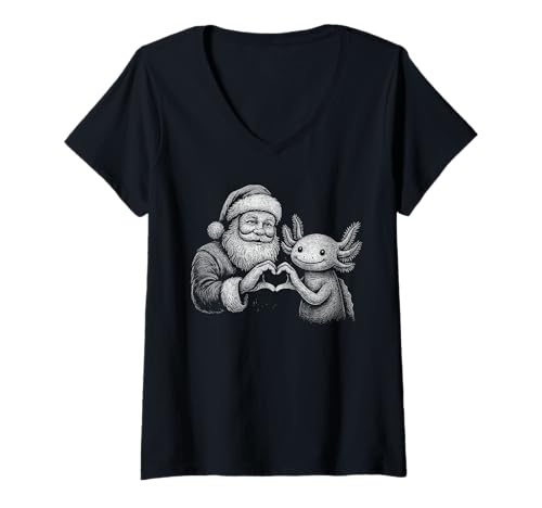 Damen Axolotl Weihnachtsmann Herzform Weihnachten Haustier Liebhaber T-Shirt mit V-Ausschnitt Damen Axolotl Weihnachtsmann Herzform Weihnachten Haustier Liebhaber T-Shirt mit V-Ausschnitt von Funny Axolotl Holiday Pet Designs