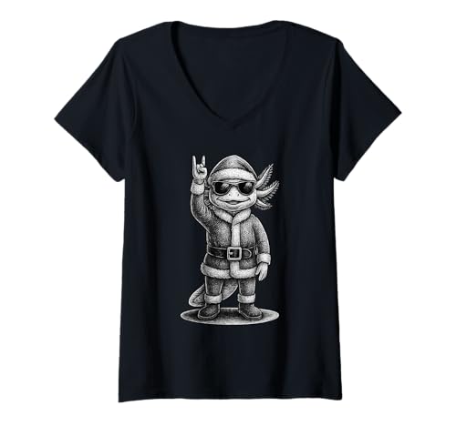 Damen Axolotl Rock Music Weihnachts-Tierliebhaber T-Shirt mit V-Ausschnitt Damen Axolotl Rock Music Weihnachts-Tierliebhaber T-Shirt mit V-Ausschnitt von Funny Axolotl Rock And Roll Pet Designs