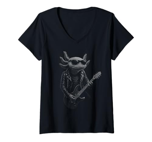 Damen Axolotl spielt Gitarre Rock Musik Pet Lover T-Shirt mit V-Ausschnitt Damen Axolotl spielt Gitarre Rock Musik Pet Lover T-Shirt mit V-Ausschnitt von Funny Axolotl Rock And Roll Pet Designs