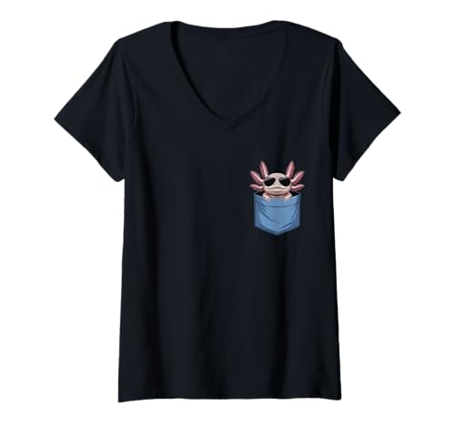 Damen Niedliche Axolotl-Liebhaber T-Shirt mit V-Ausschnitt Damen Niedliche Axolotl-Liebhaber T-Shirt mit V-Ausschnitt von Funny Axolotl in Pocket for Axolotl Lover