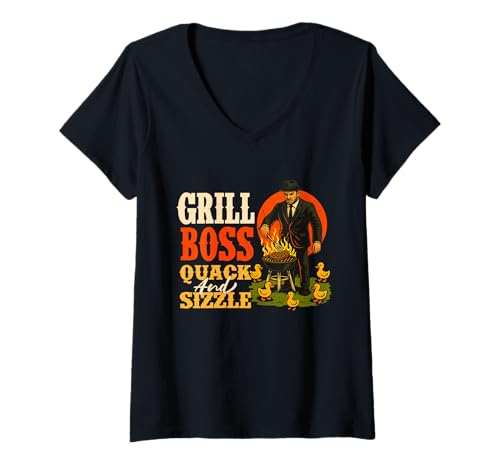 Damen Grill Boss Quack and Sizzle – Grillliebhaber T-Shirt mit V-Ausschnitt Damen Grill Boss Quack and Sizzle – Grillliebhaber T-Shirt mit V-Ausschnitt von Funny BBQ Shirts