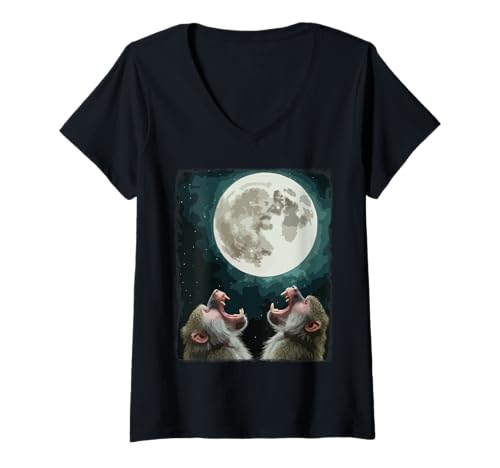 Damen Baboon Heulender AFFE T-Shirt mit V-Ausschnitt Damen Baboon Heulender AFFE T-Shirt mit V-Ausschnitt von Funny Baboons